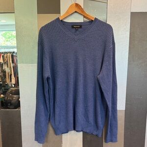 Murano Men's V-Neck Merino Wool Sweater in Blue